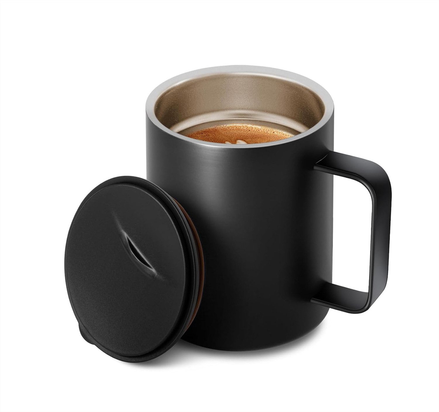 EXTSUD Thermobecher Kaffeebecher 400 ml Thermobecher Campingbecher Camp Mug, 1-tlg., Edelstahl, 316 Edelstahl Teetasse mit Henkel und Schiebedeckel