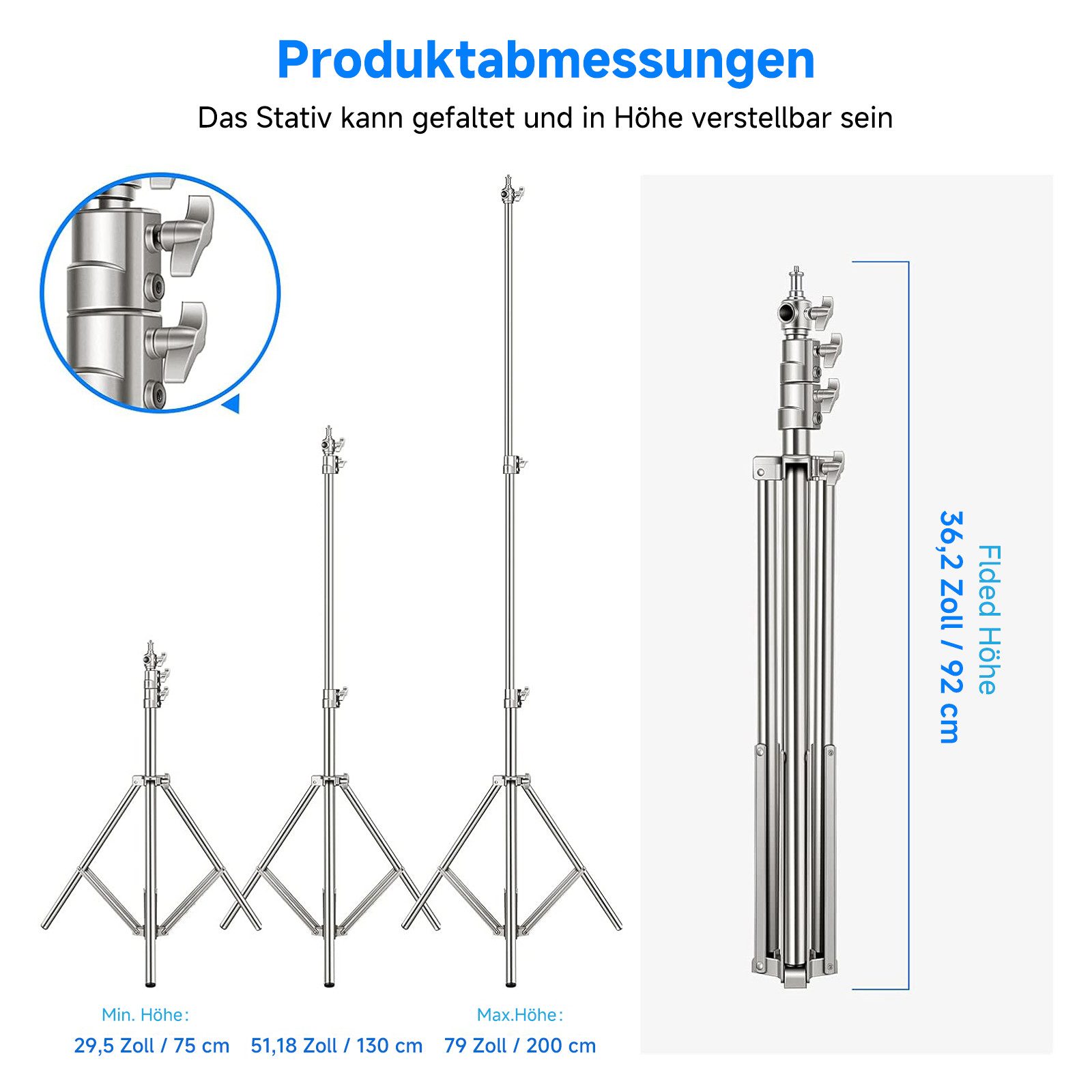 Neewer ST-200SS 2x 200cm Edelstahl Lichtstative, Faltbarer und tragbarer Lampenstativ (Höhenverstellbar75-200 cm, Ständer für Studio Softbox Lampenstativ)