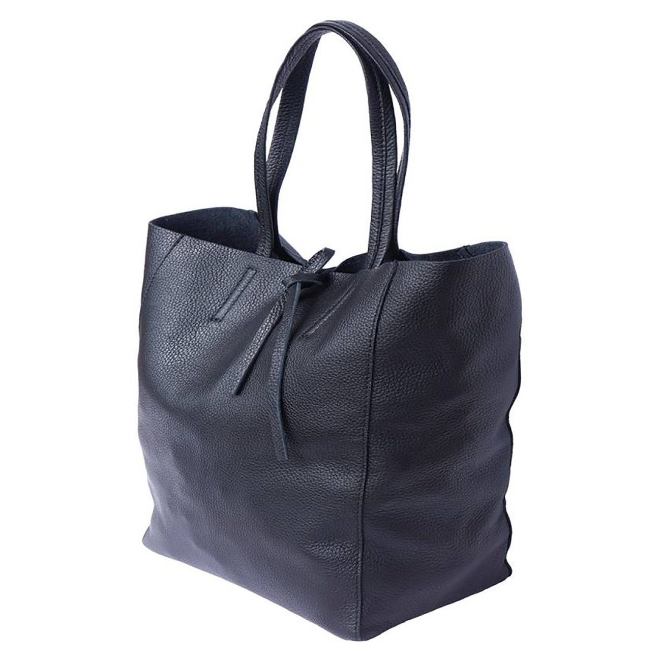 FLORENCE Schultertasche Florence ital. Echtleder Shopper schwarz (Schultertasche), Damen Leder Shopper, Schultertasche, schwarz ca. 30cm