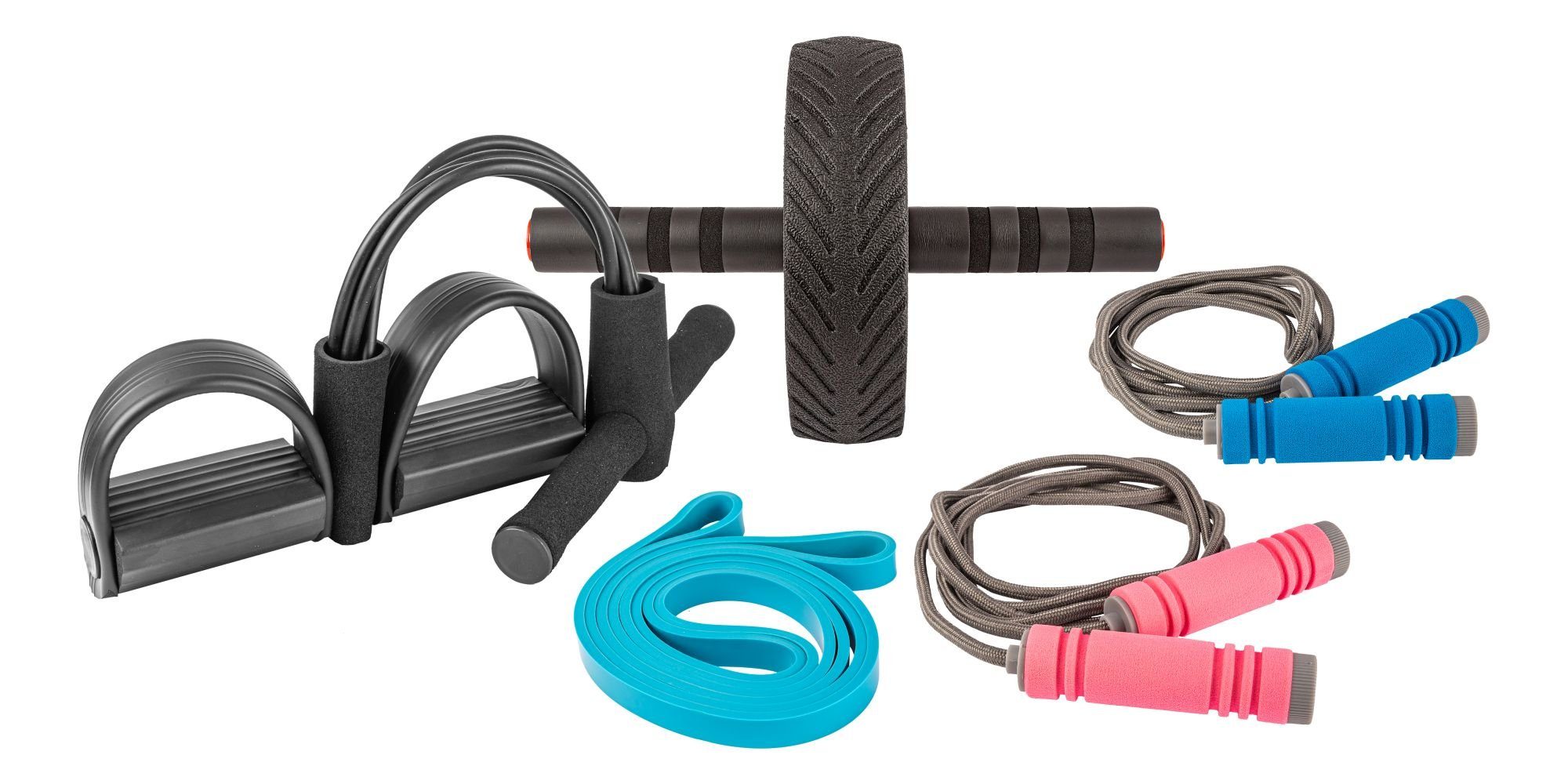 - CONTRAER - Bauchtrainer Fitness Set Bauchroller Springseile Fitnessband Bauchmuskeltrainer (5-St)