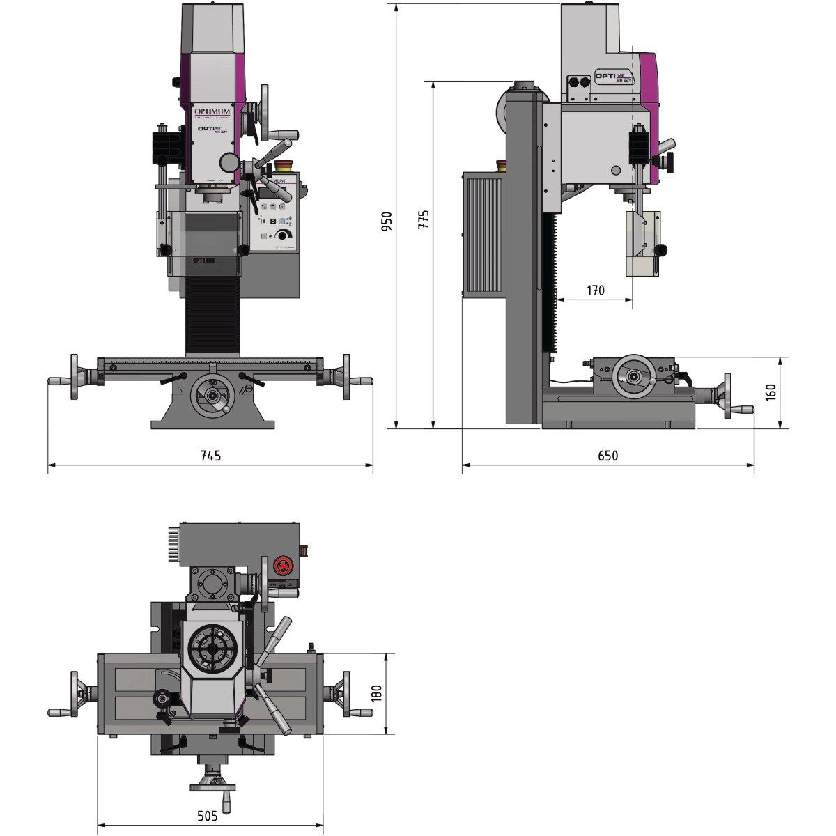 OPTImill Bohr-Fräsmaschine MH Fräse 3338135 Optimum 22V, Optimum