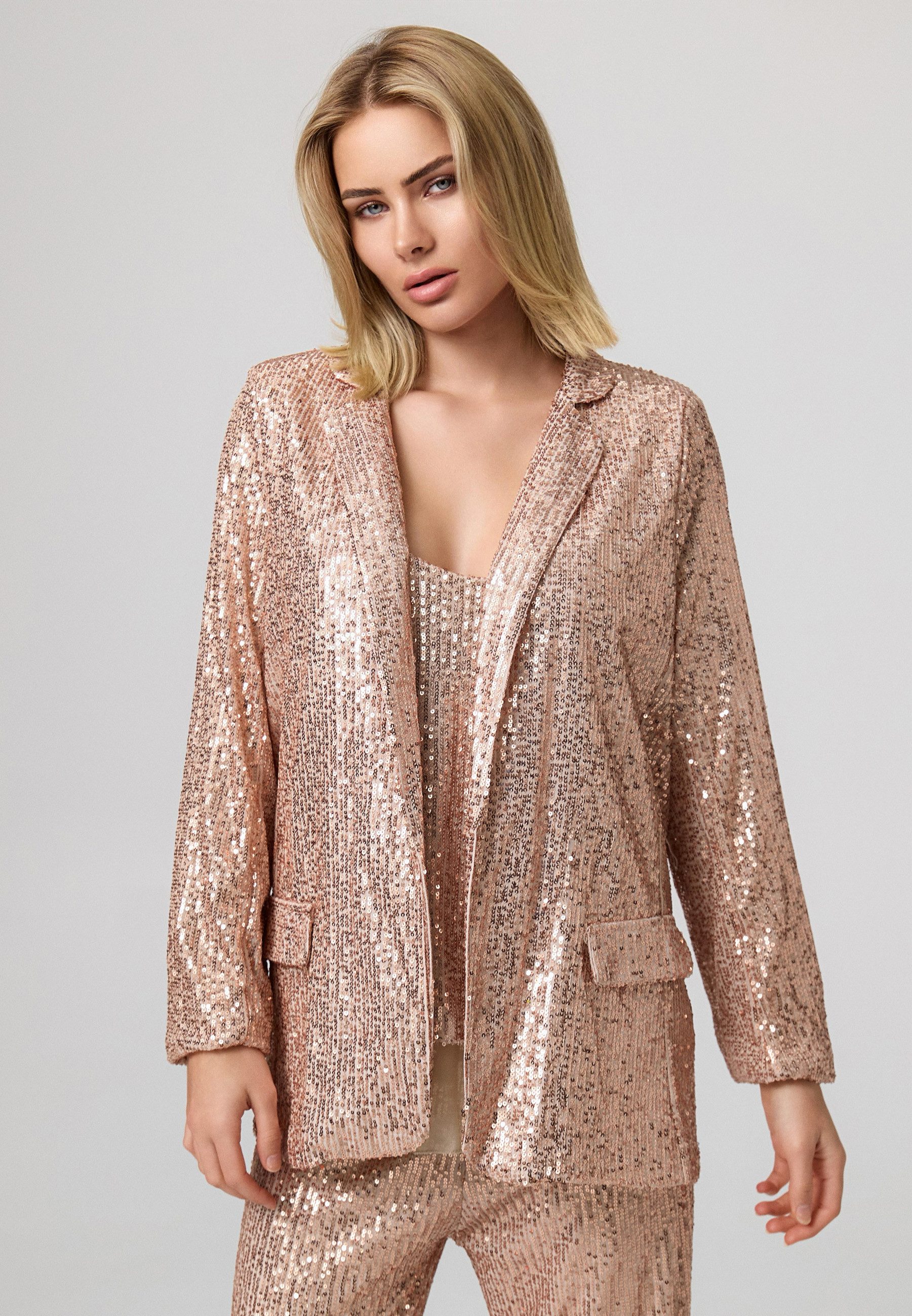 Worldclassca Jackenblazer Worldclassca Pailletten Blazer Glitzer Blouson Langarm Party Club