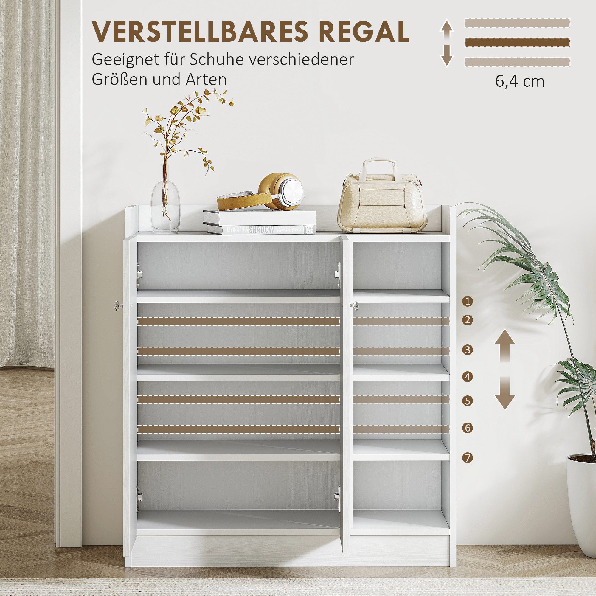 HOMCOM Schuhschrank Schuhregal mit 4 Fächern Schuhablage für 12 Paar Schuhe (Kommode, 1-St., Allzweckschrank) Weiß 83 x 30 x 90 cm – Bild 5 von 5