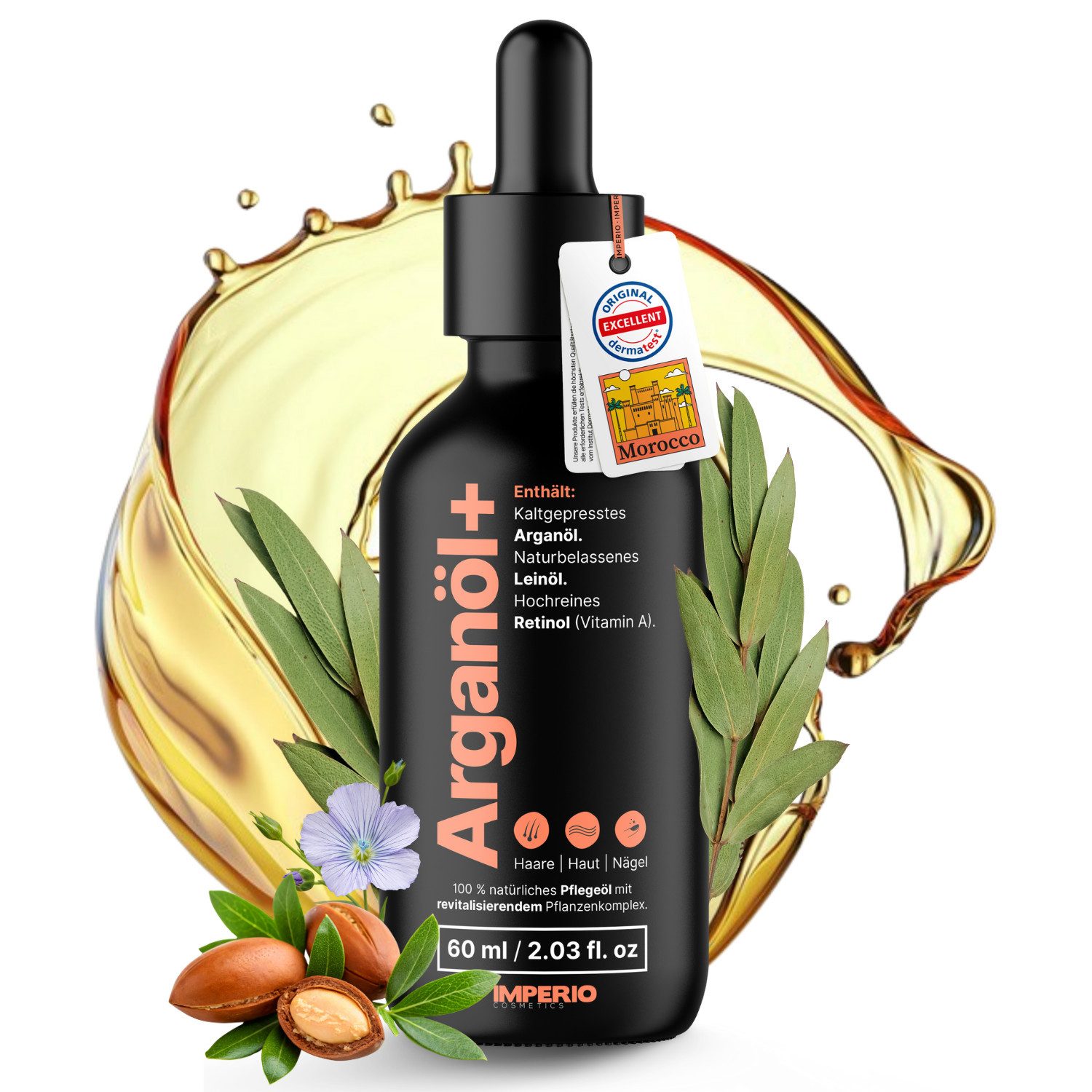 IMPERIO Haaröl Arganöl kaltgepresst mit hochwertigem Retinol (Vitamin A), 60ml, 1-tlg., Retinol