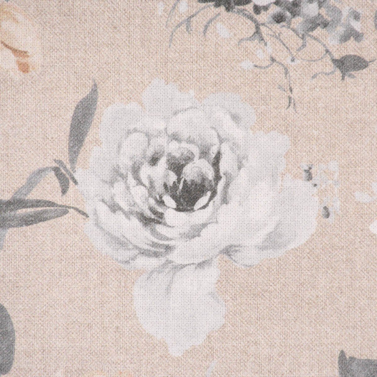 SCHÖNER LEBEN. Stoff Dekostoff Meterware Leinenoptik Romantic Flower Rosen beige grau 140cm, Digitaldruck