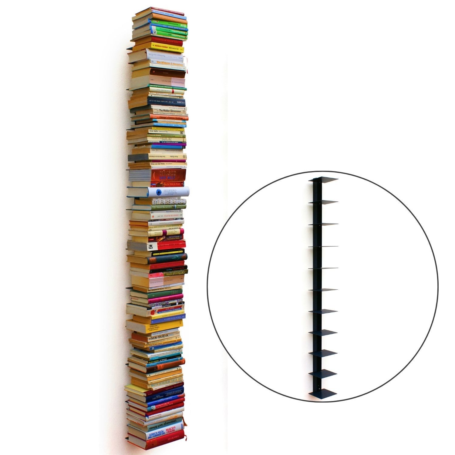 Haseform Wandregal Bücherturm 170 cm (für 1,80 m Bücher) anthrazit Wandregal