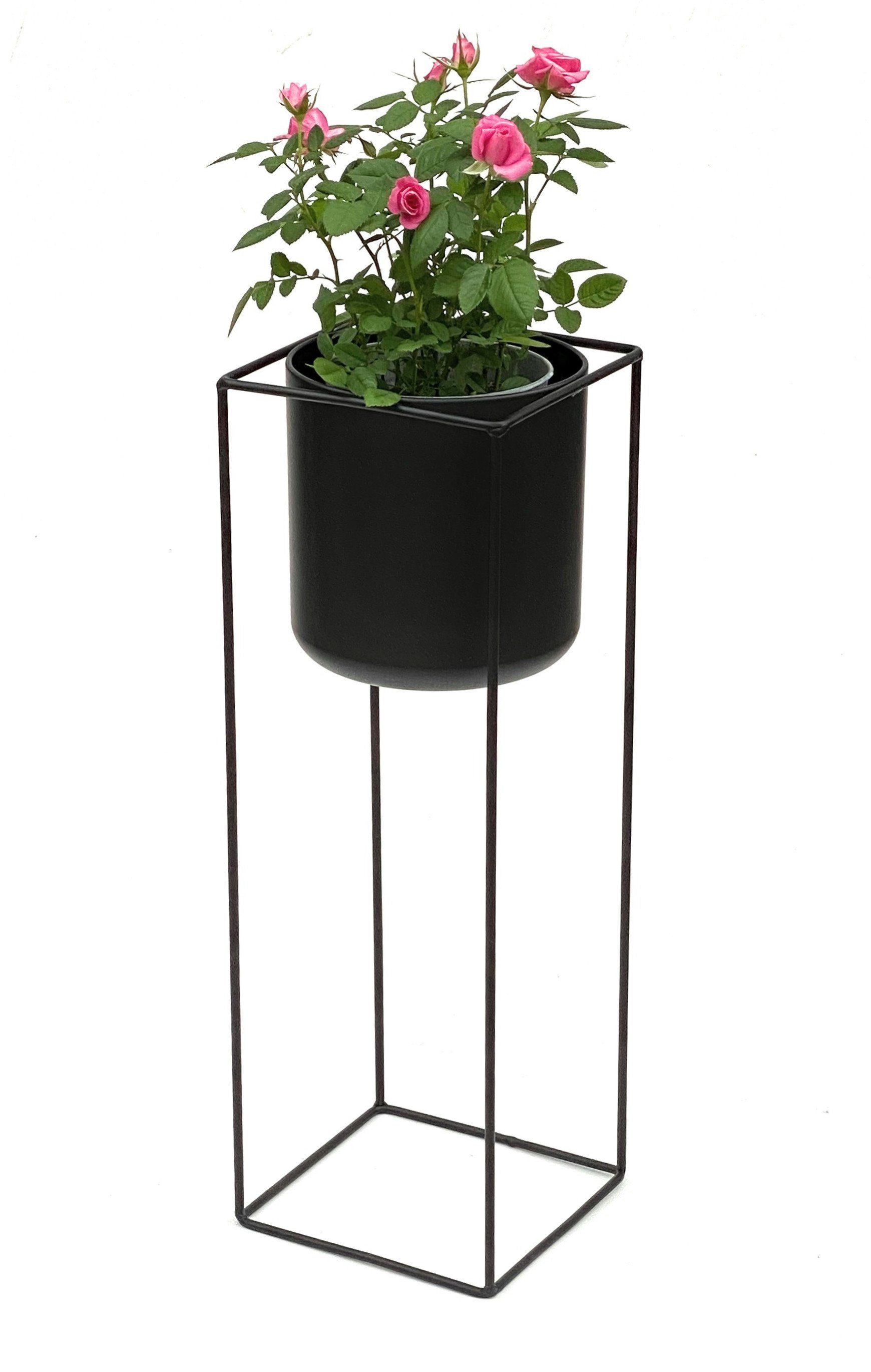 Blumenständer Blumenhocker mit Topf Metall Schwarz 60 cm Eckig 96023