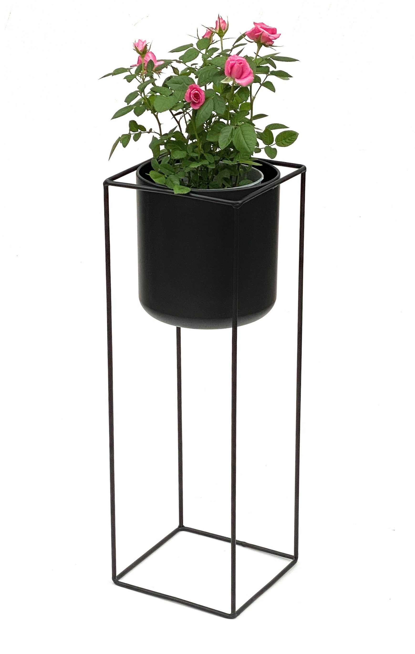 DanDiBo Blumenständer Blumenhocker mit Topf Metall Schwarz Eckig 60 cm Blumenständer 96023 Blumensäule Modern Pflanzenständer Pflanzenhocker