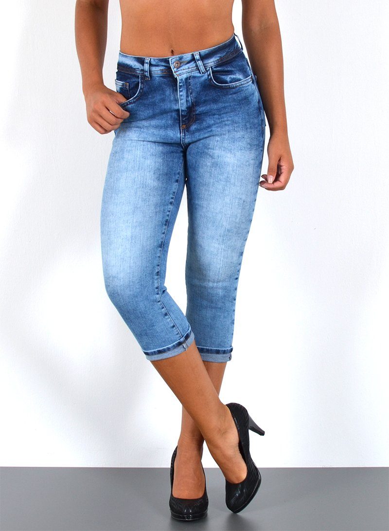 Caprijeans Damen 3/4 Capri Jeans Hoch-Bund Sommer Hose kurze Jeans Shorts J740
