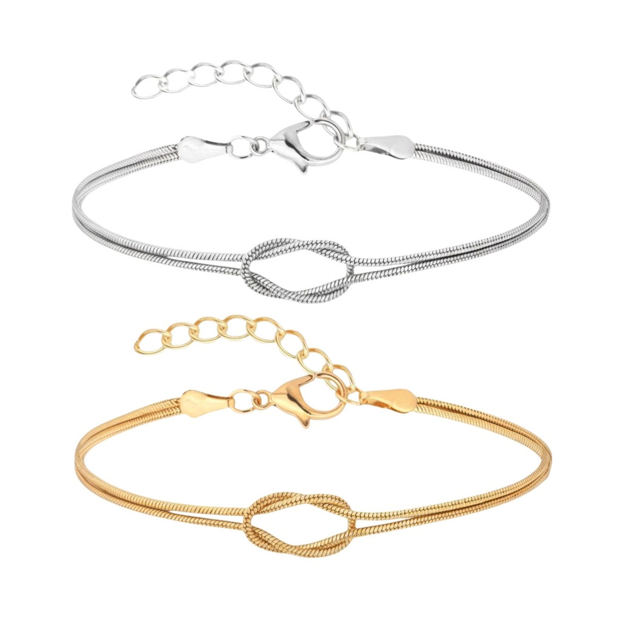 KARMA Armband Set Partner-Armbänder Knoten Silber Gold (Freundin Schwester Freund, 2-tlg., Armbandset wasserfest hypoallergen), Armband Pärchenschmuck Partnerschmuck