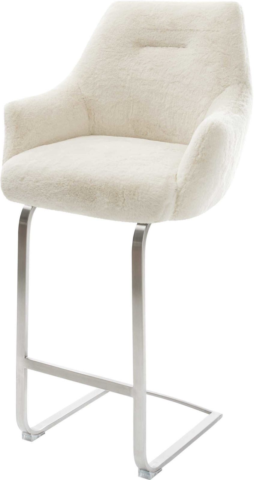 DELIFE Barhocker Alja-Flex, Freischwinger Flach Edelstahl Silberfarben Plüsch Creme-Weiß Taschenfe