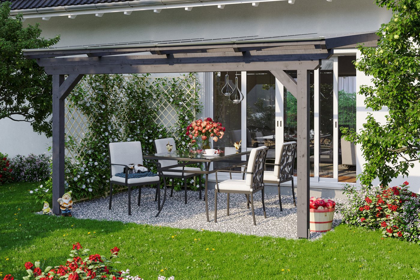 Thumbnail - Skanholz Terrassendach Ancona, BxT: 434x350 cm, Bedachung Doppelstegplatten, Leimholz