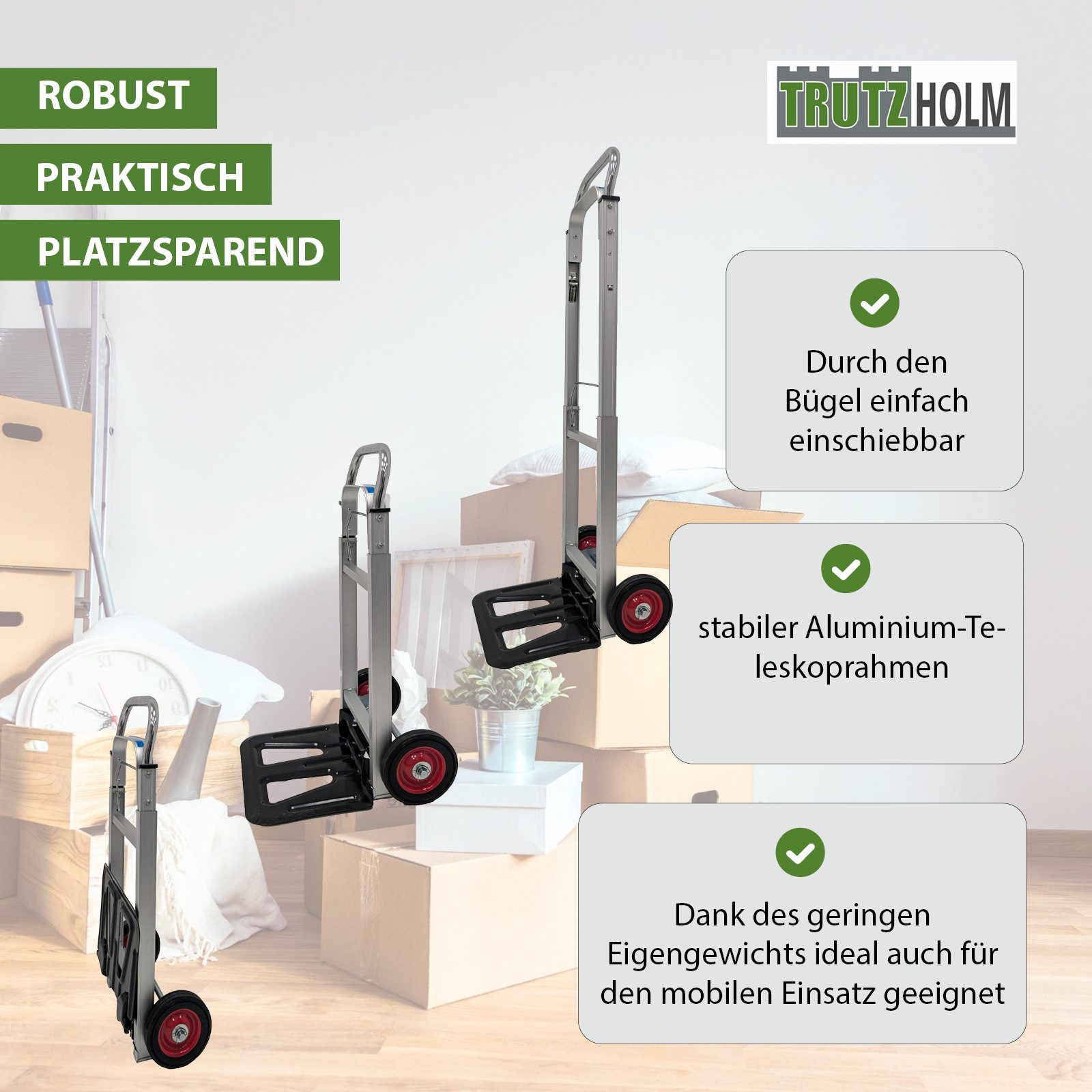 TRUTZHOLM Folding Aluminum Hand Truck, 90kg Load Capacity, Transport Cart, Stacking Cart (Piece, 1-pc)