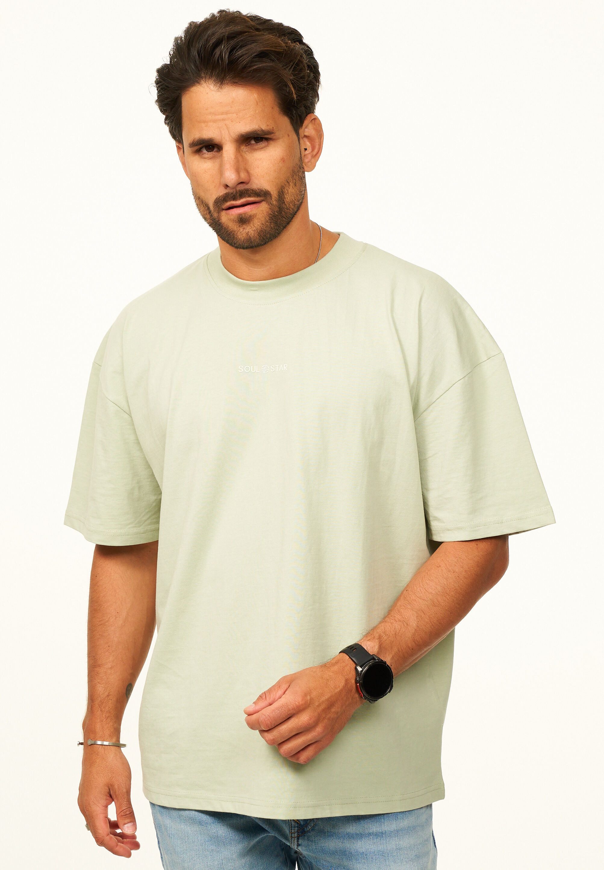 SOULSTAR T-Shirt im Oversize Fit - Herren Kurzarm Shirt mit Rundhals-Ausschnitt Basic Oberteil Crew-Neck kurzärmlig aus 100% Baumwolle für Männer