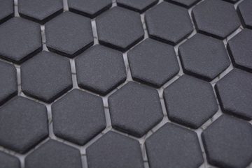 Mosani Mosaikfliesen Hexagonale Sechseck Mosaik Fliese Keramik mini schwarz