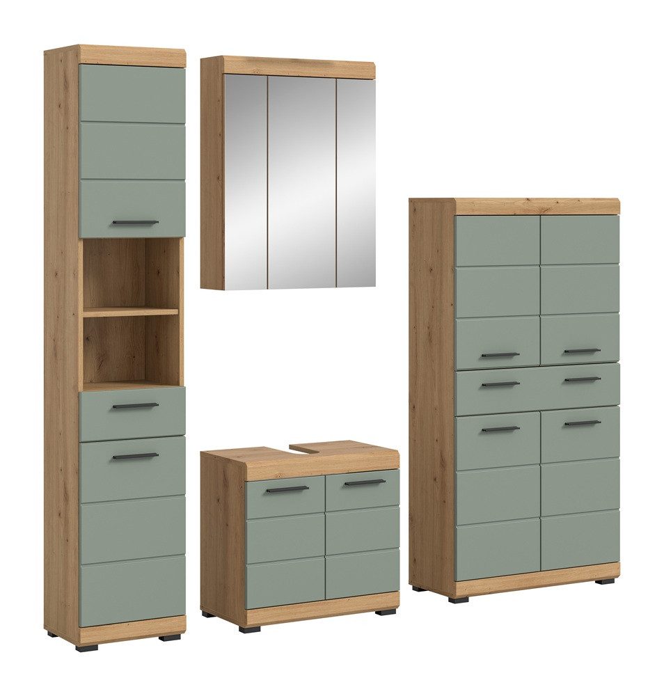 Badmöbel-Set Badezimmer-Set Scout 2, Salbei / Artisan Eiche, 4-teilig, optional