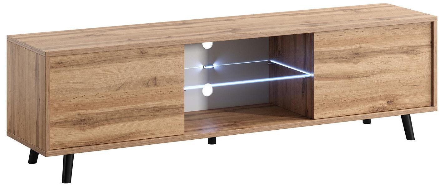 Xlmoebel Lowboard XLMOEBEL TV-Lowboard mit LED-Beleuchtung in hellem Holzton (Lowboard, 1 St., TV-Lowboard), Made in Europa