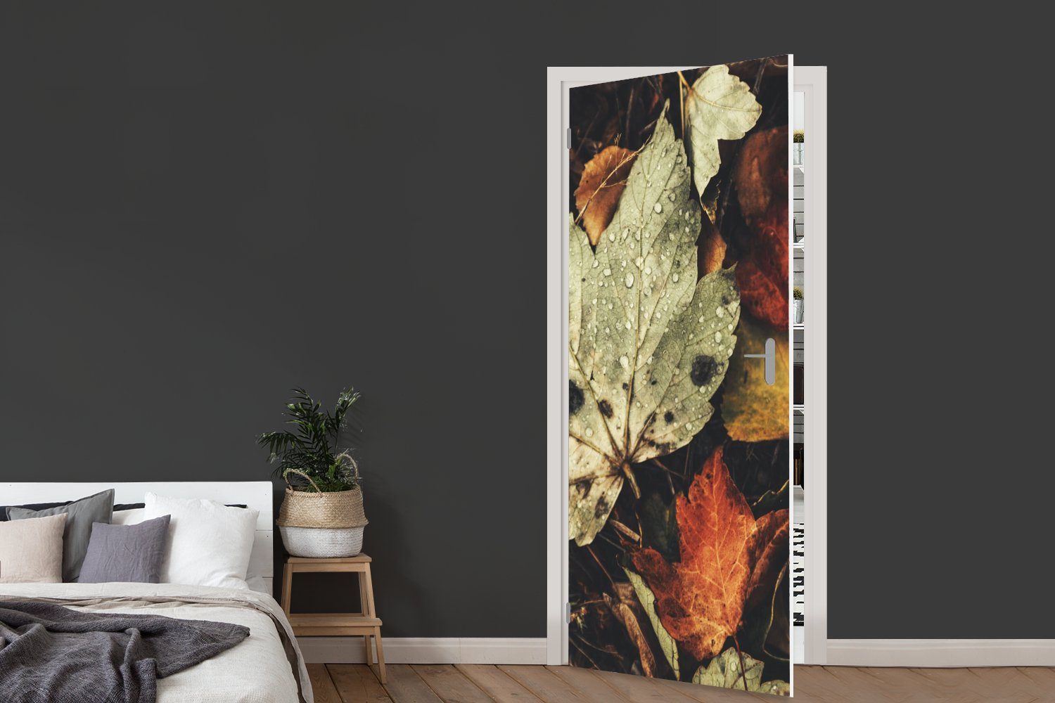 MuchoWow Türtapete Herbstblätter - Herbst cm - Türaufkleber, Natur, - Fototapete Jahreszeiten für Matt, (1 75x205 St), bedruckt, Tür