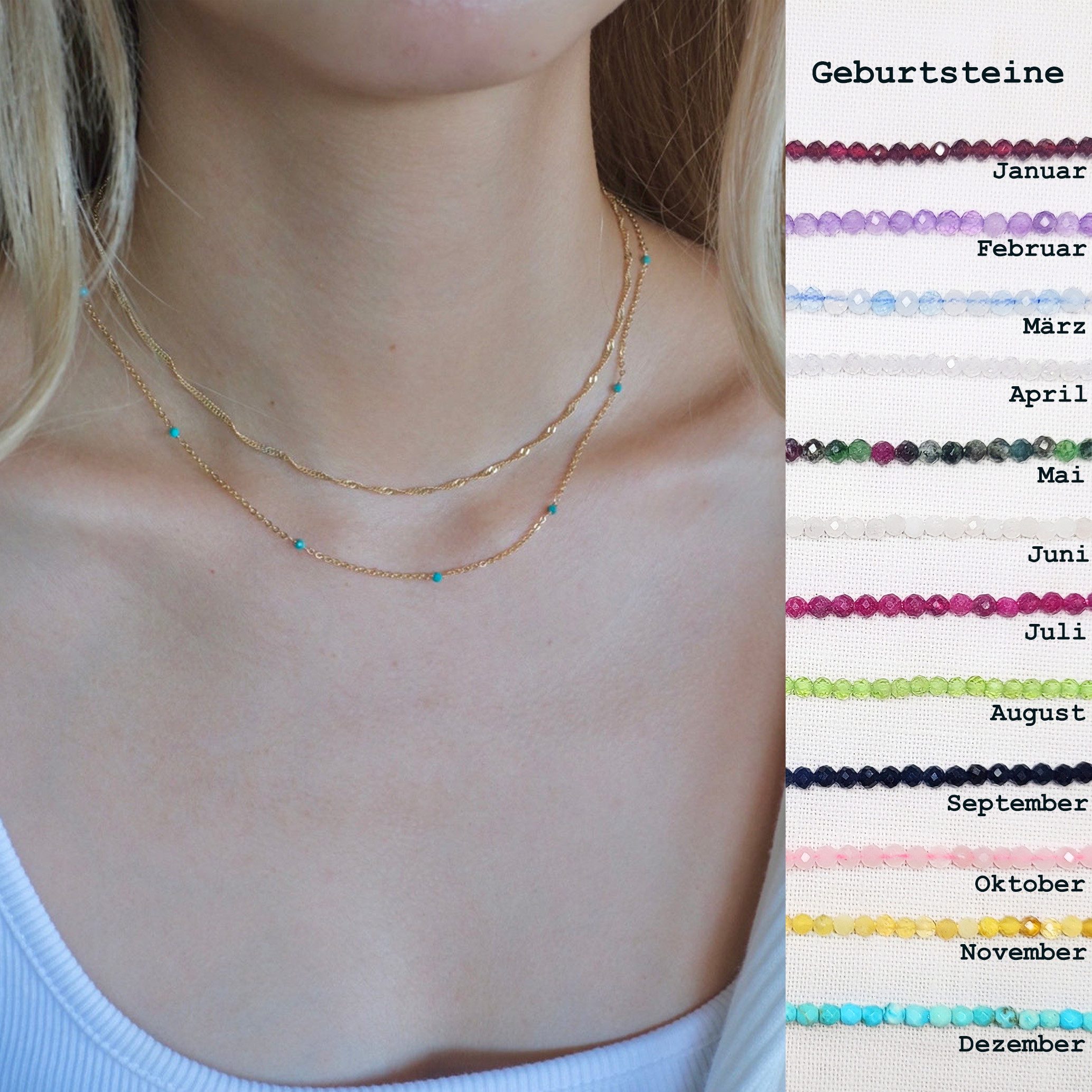 GOLDEN Choker Minimalist Geburtssteine Halskette, 18k Gold filled, Sterling Silber