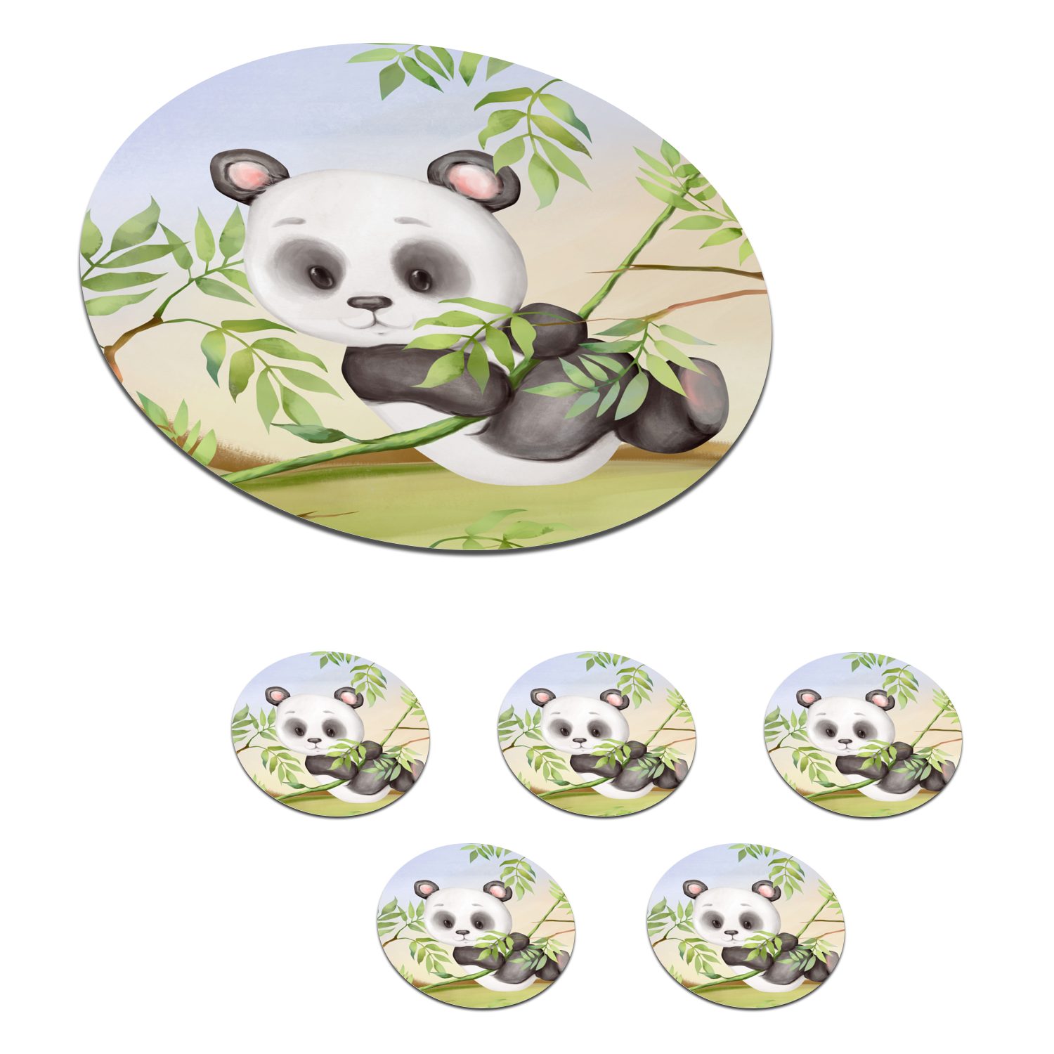 MuchoWow Glasuntersetzer Dschungel - Panda - Rebe, Zubehör für Gläser, 6-tlg., Getränkeuntersetzer, Tassenuntersetzer, Korkuntersetzer, Tasse, Becher