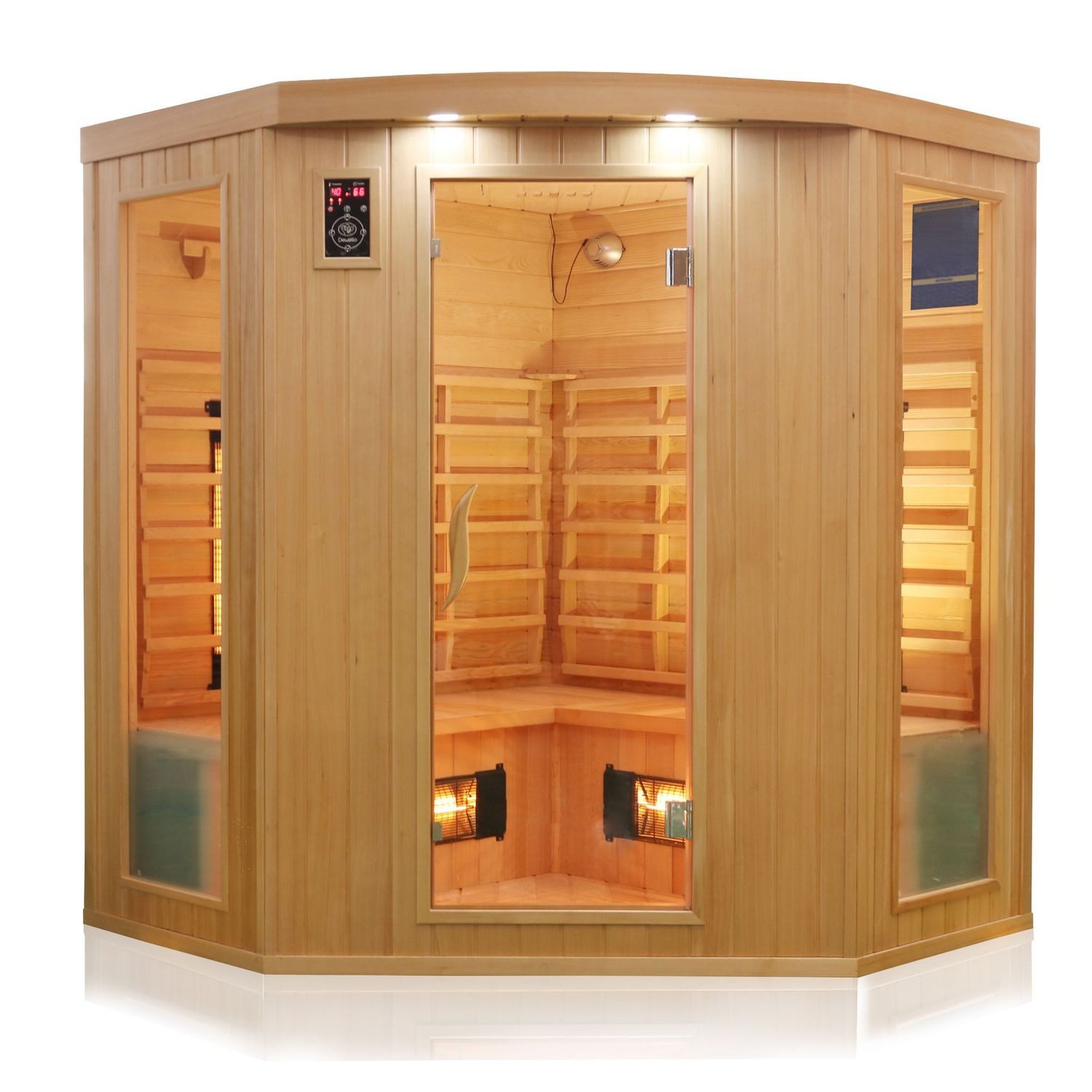 Dewello Infrarotkabine HALEY 160 Wärmekabine, bis zu 4 Personen, 8 Vollspektrumstrahler, Sauna aus Hemlock-Tannenholz, leichter Aufbau dank Stecksystem