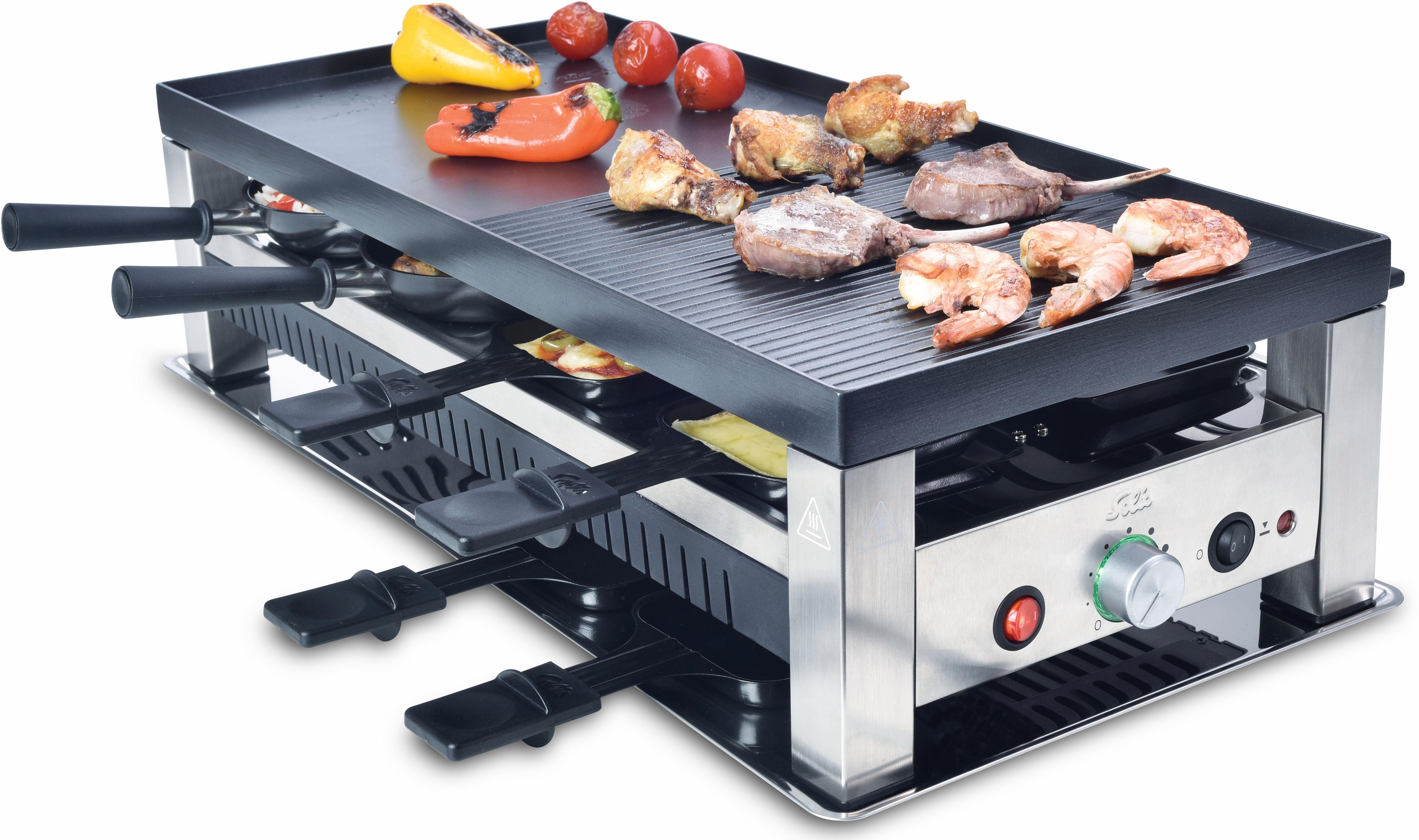 Raclette Tischgrill, 5in1: SOLIS Mini 1400 W, OF Raclette, Crépe, Wok, 791, Typ Pizza 8 SWITZERLAND Raclettepfännchen,