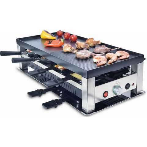 SOLIS OF SWITZERLAND Raclette Typ 791, 8 Raclettepfännchen, 1400 W, 5in1: Raclette, Tischgrill, Crépe, Mini Wok, Pizza