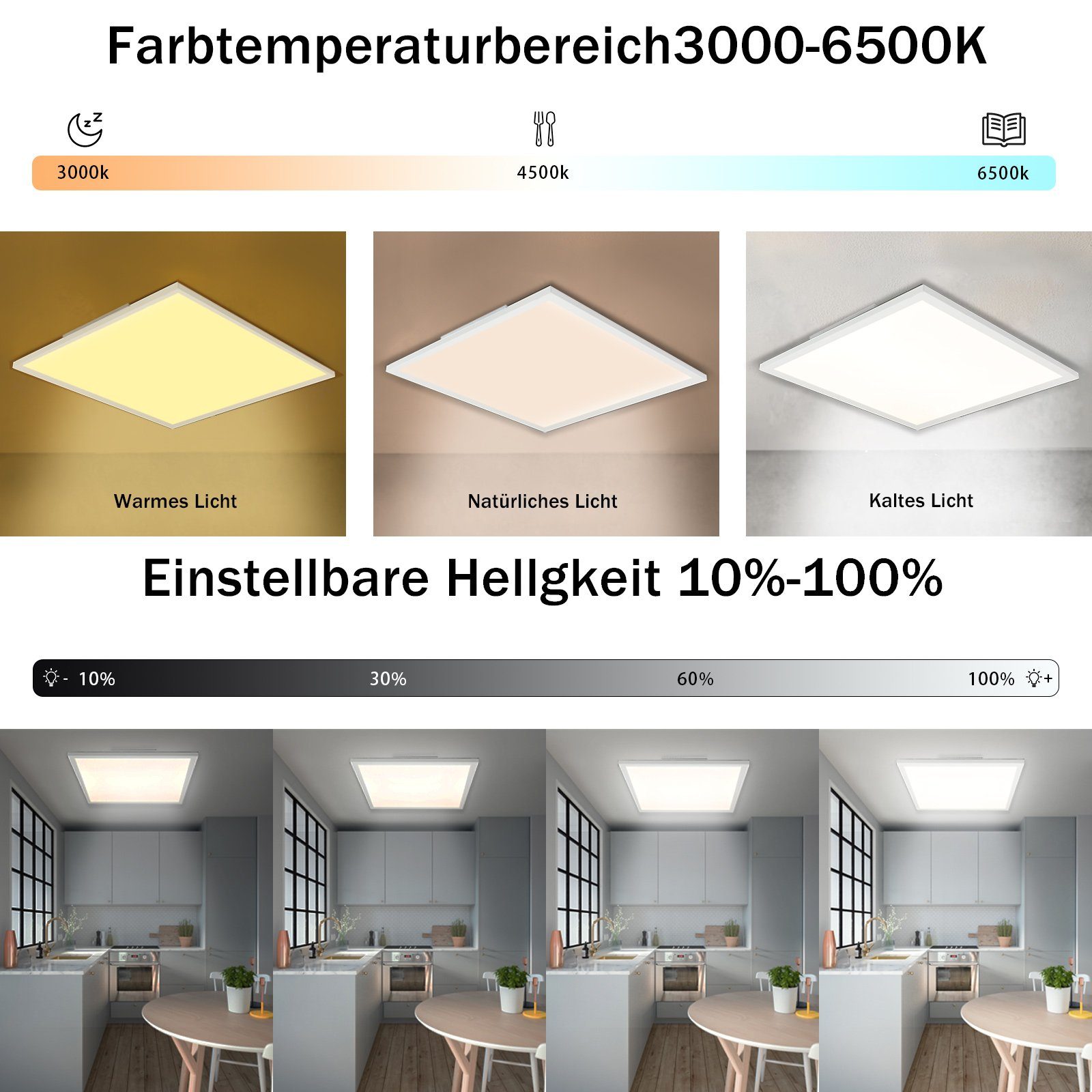 ZMH LED Deckenleuchte RGB Farbwechsel - Deckenlmape Dimmbar 24W Weiß, LED  fest integriert, mit Fernbedienung Eckig Hintergrundbeleuchtung Ø45CM