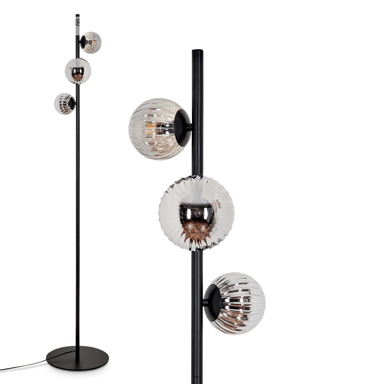 Stehlampe Stehlampe aus Metall/Riffelglas in Schwarz/Rauch