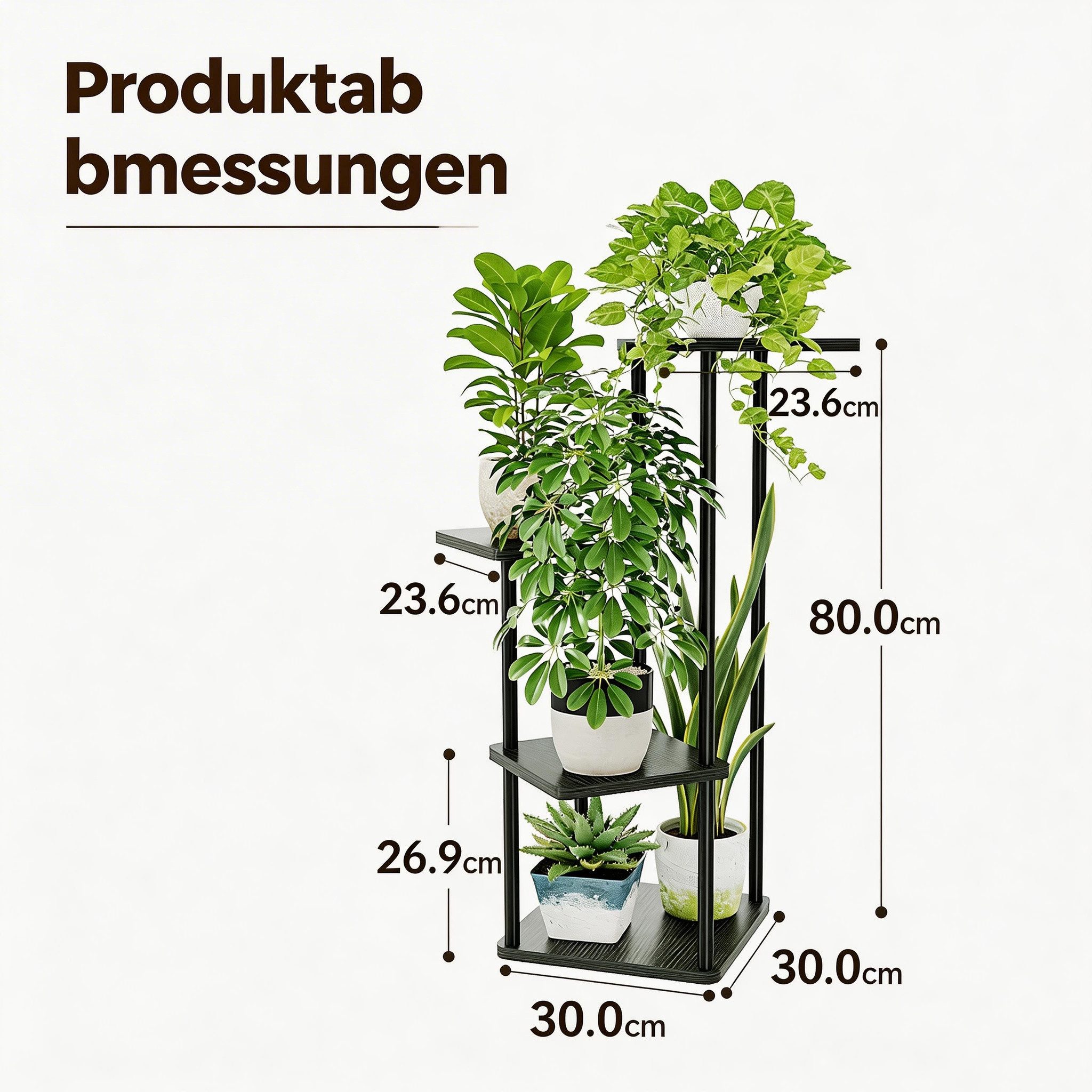 Bamworld Blumenständer Metall Pflanzenständer, Platzsparend für Wohnzimmer, Balkon & Ecke (1 St), 4-stöckiges Deko-Regal Indoor, 30x30x80 cm