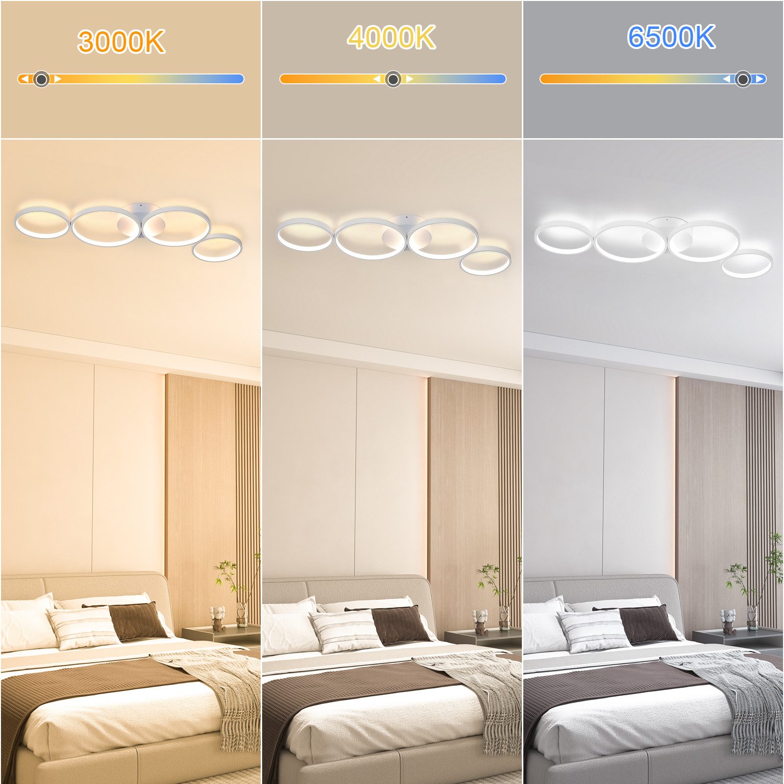 Nettlife LED Deckenleuchte Wohnzimmer Modern Schlafzimmer 4 Flammig in Ringoptik, Dimmbar mit Fernbedienung, LED fest integriert, Warmweiß, Kaltweiß, Neutralwei – Bild 5 von 5