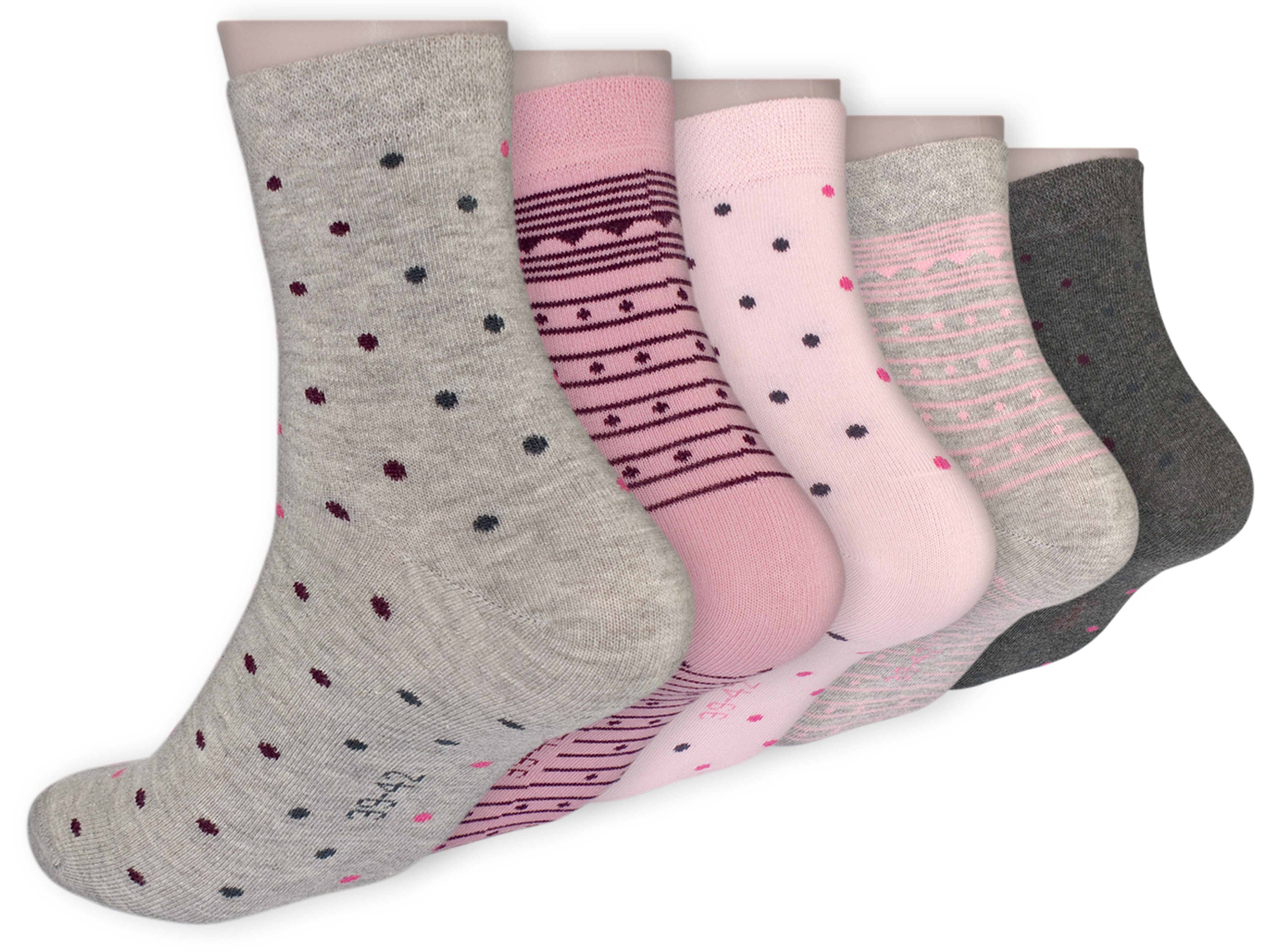 Die Sockenbude Kurzsocken WELLNESS (Bund, 5-Paar, rosa grau) gekämmte Baumwolle