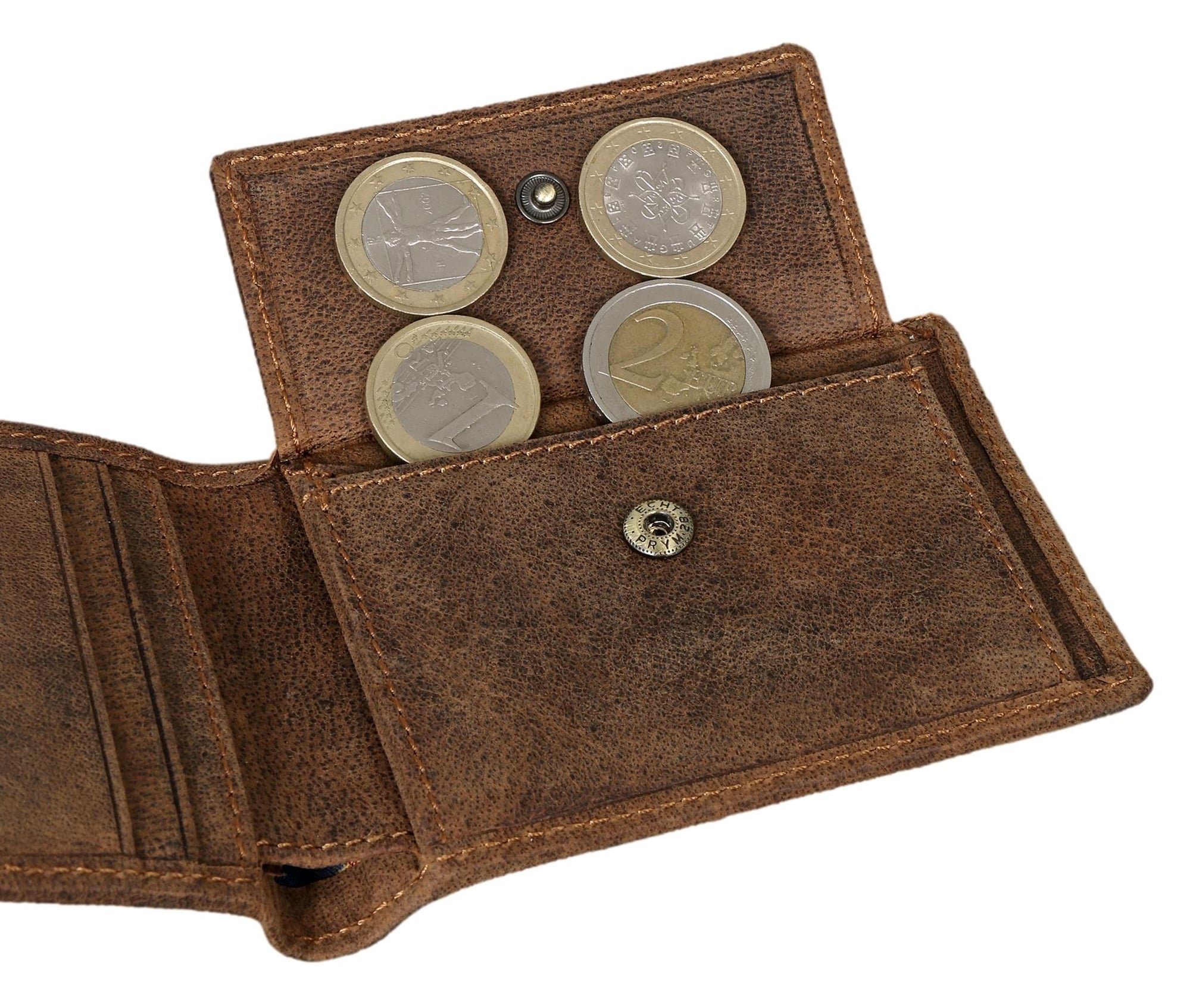 mit Portemonnaie Vintage Modell - aus Braun-Vintage Mini Mini Bear RFID-Schutz und 4 Geldbörse Kartenfächern Echtleder, 8006-B Farbe Brown Braun