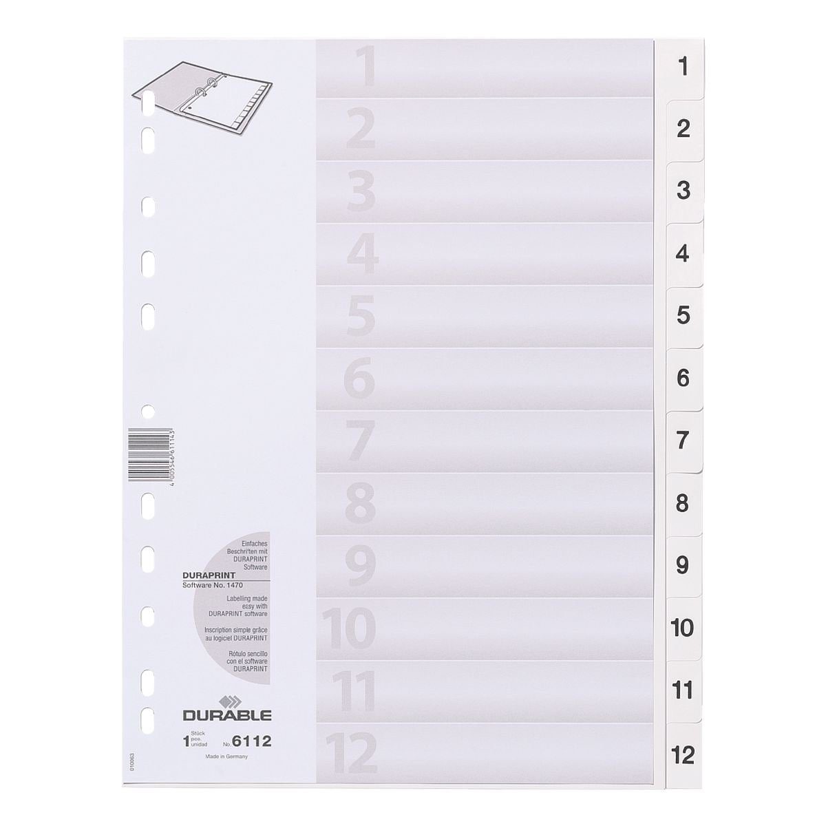 DURABLE Aktenordner, Register 1-12, DIN A4, 12-tlg., Kunststoff