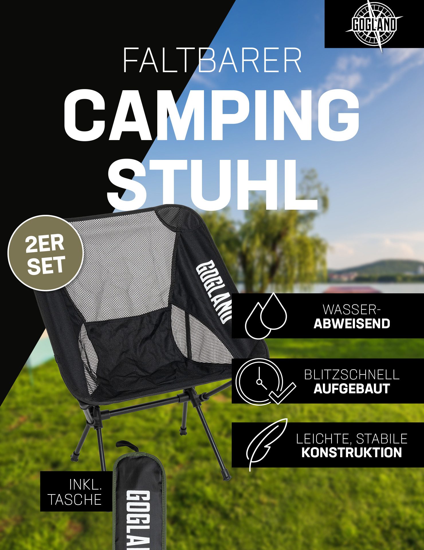 GOGLAND Campingstuhl faltbare Outdoor Campingstühle 2er-Pack, günstig online kaufen