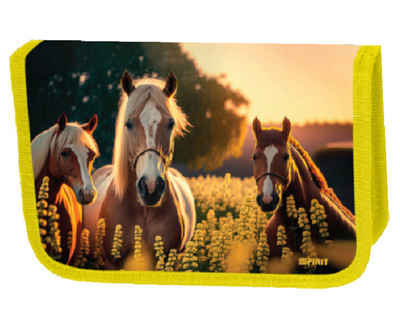 Spirit Federtasche Pferde Federtasche gefüllt Federmäppchen Federmappe Mäppchen Pony gelb, (48-tlg)
