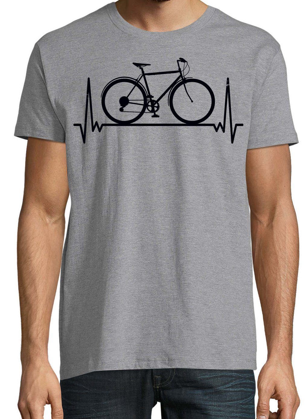 Herren Fahrrad Heartbeat T-Shirt Frontprint Fahrrad mit Designz Grau Youth Shirt lustigem