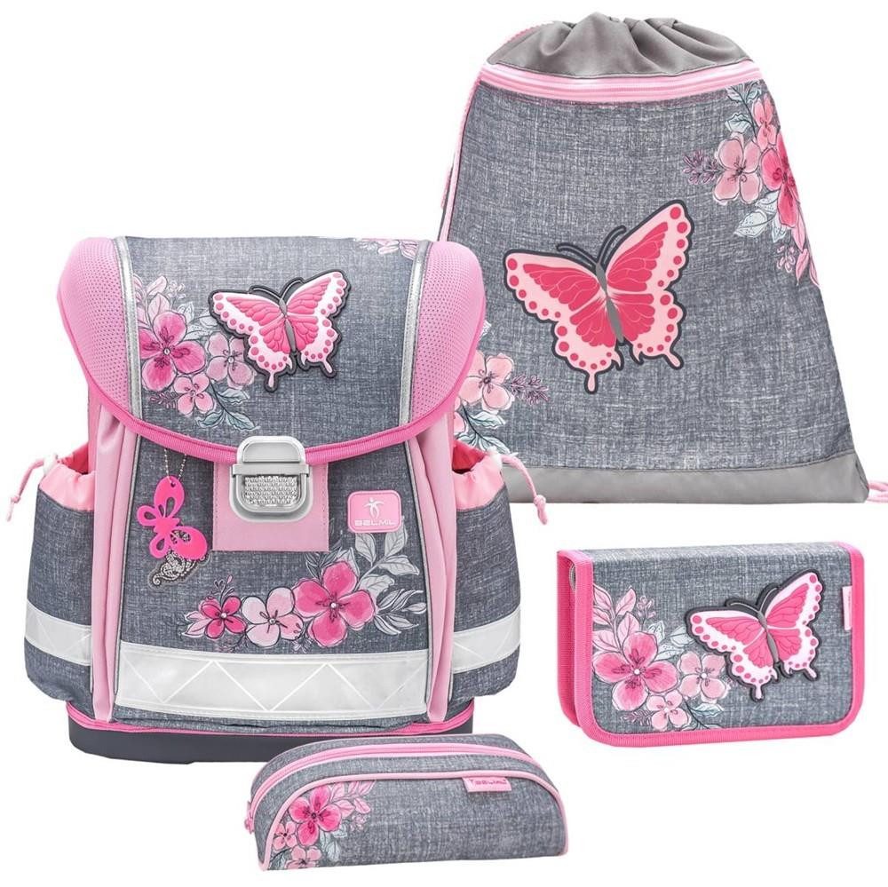 Belmil Schulranzen "Classy" 2026 Set 1. Klasse neue Designs, Schmetterlinge Blumen, 4tlg., 1. Klasse, Grundschule, Einschulung