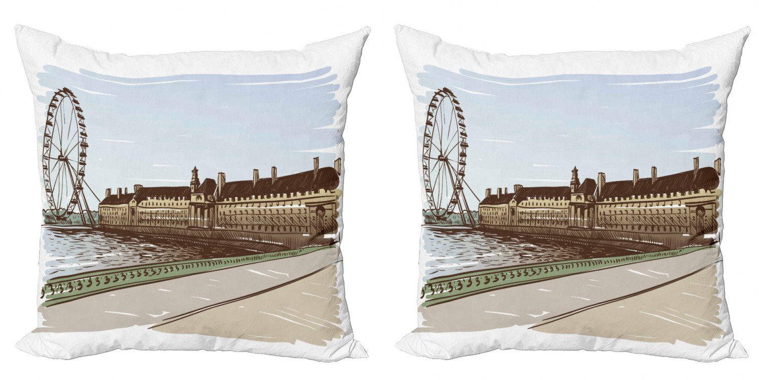 Abakuhaus (2 England Kissenbezüge Historische Modern London Stück), Accent Gebäude Doppelseitiger Digitaldruck,