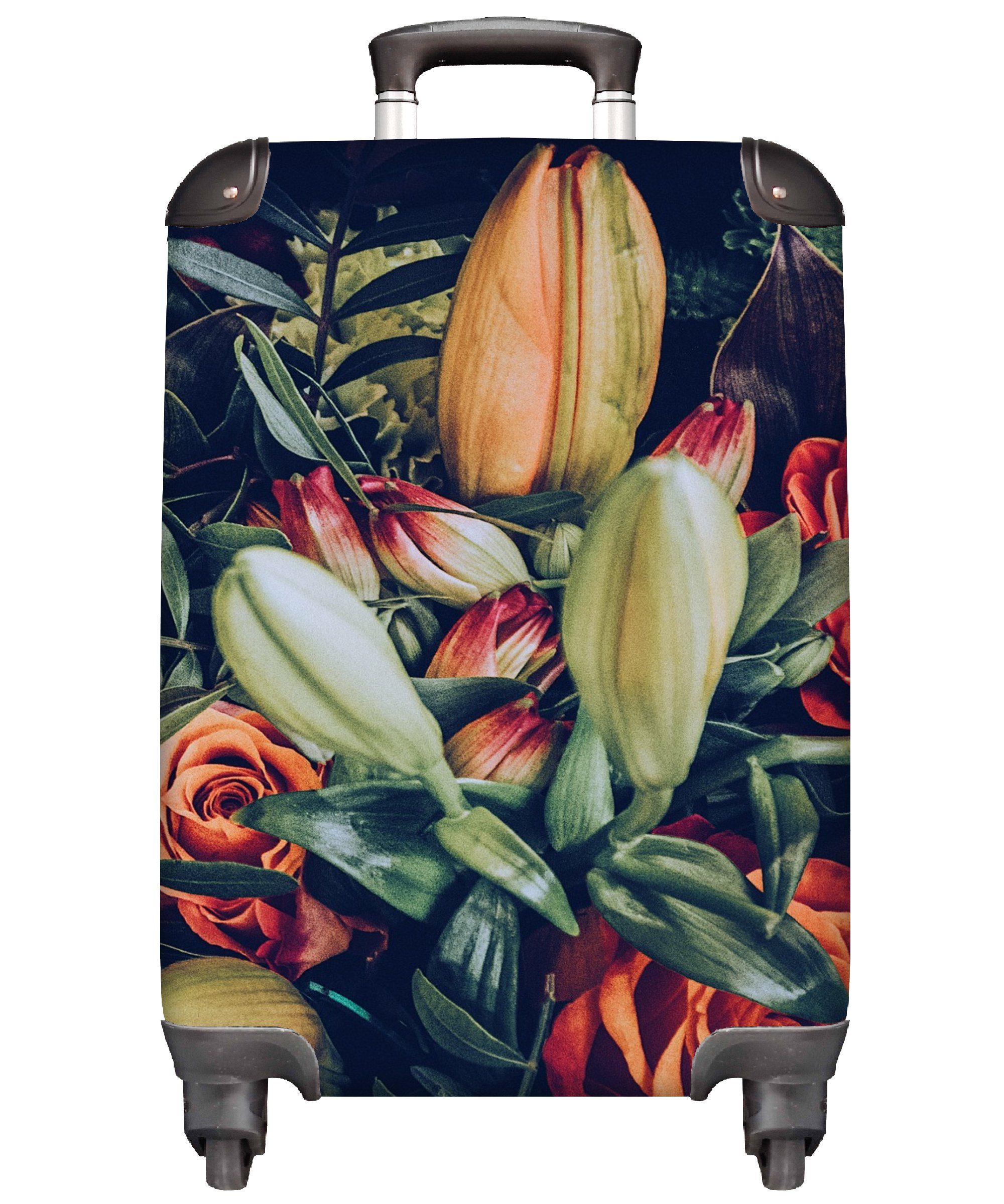 Handgepäck - für rollen, Reisetasche - Rot, mit 4 Handgepäckkoffer - Blumenstrauß Stilleben MuchoWow Ferien, Reisekoffer Pflanzen Blumen Trolley, - Rollen,
