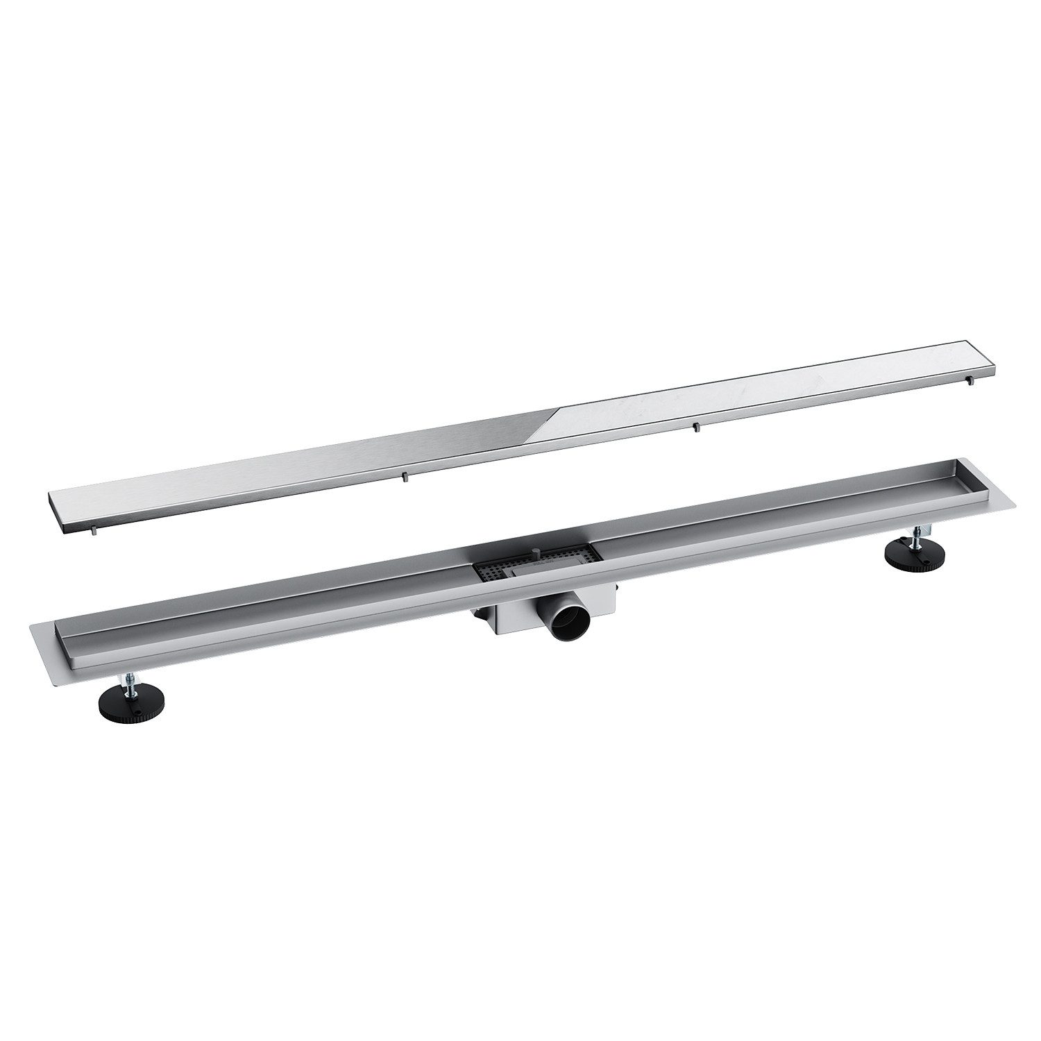 SONNI Duschrinne Edelstahl extra flach befliesbar Bodenablauf, Komplettset mit Geruchsstop und Haarsieb, Randablauf 2 in 1