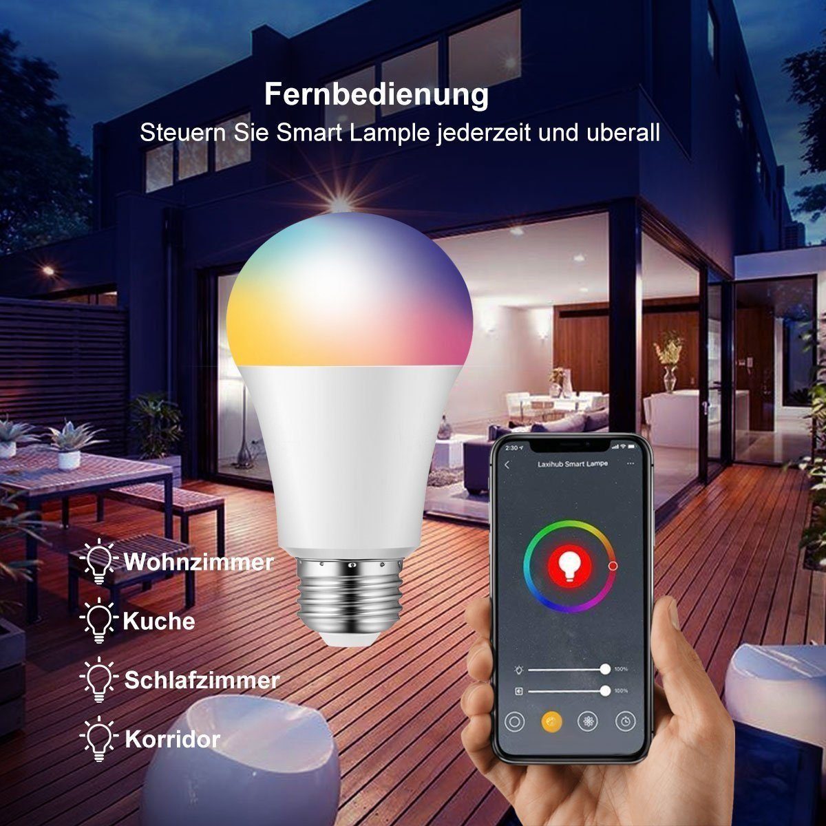 E27, sparen, 1 Google Alexa Energie Home Smart lampe Lampe, WLAN Lampe, dimmbare alexa LETGOSPT smarte Stück Mehrfarbrige dimmbare mit Smarte Echo, Glühbirne