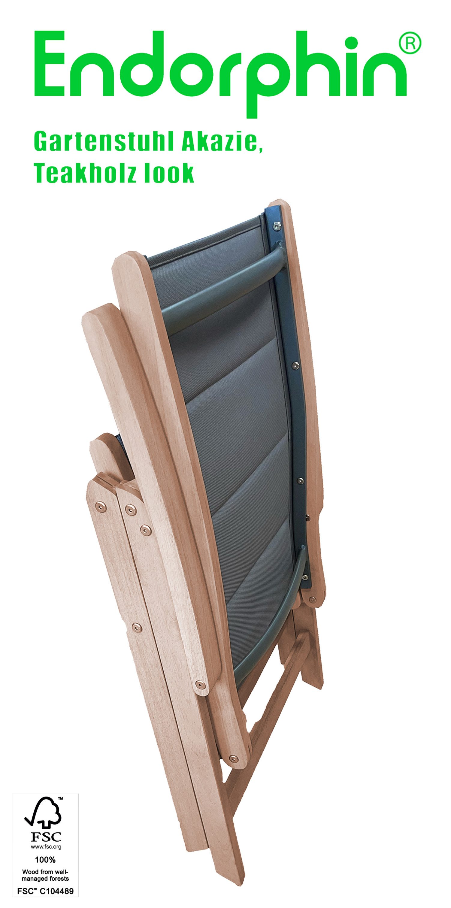 Endorphin Gartenstuhl 2er Pack Klappsessel,  Gartensessel aus Akazienholz im Teakholzlook, F