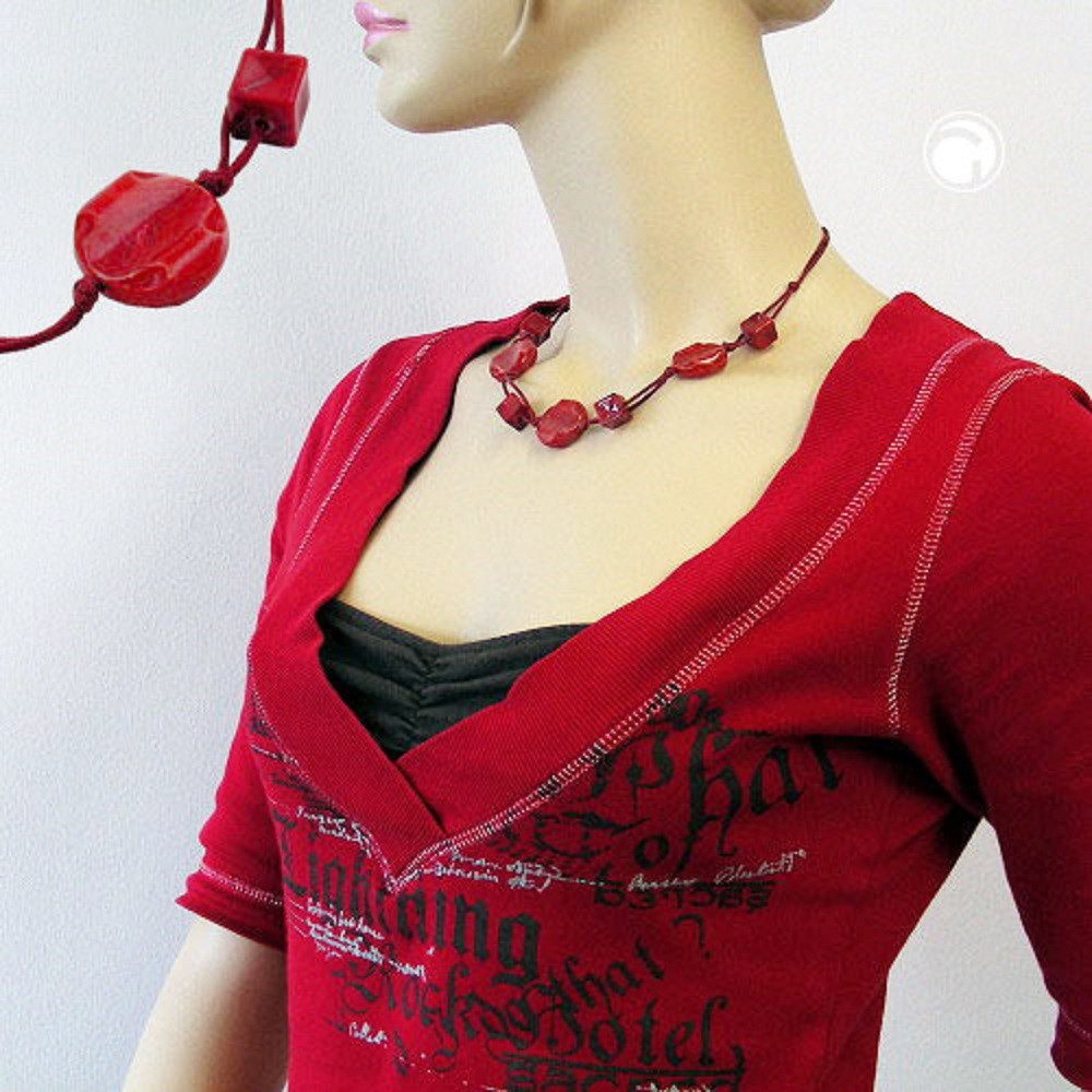 unbespielt Collier Kette Kunststoff-Perlen dunkelrot-marmoriert Kordel weinrot 45 cm, Modeschmuck für Damen