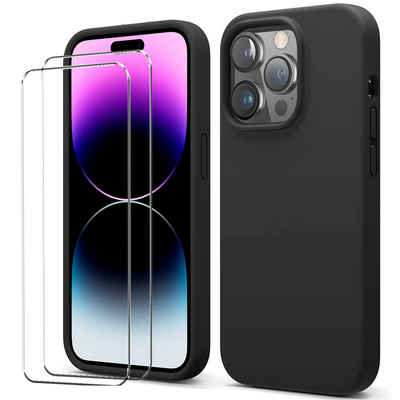 CoolGadget Handyhülle Schwarz als 2in1 Schutz Cover Set für das Apple iPhone 13 Mini 5,4 Zoll, 2x Glas Display Schutz Folie + 1x TPU Case Hülle für iPhone 13 Mini