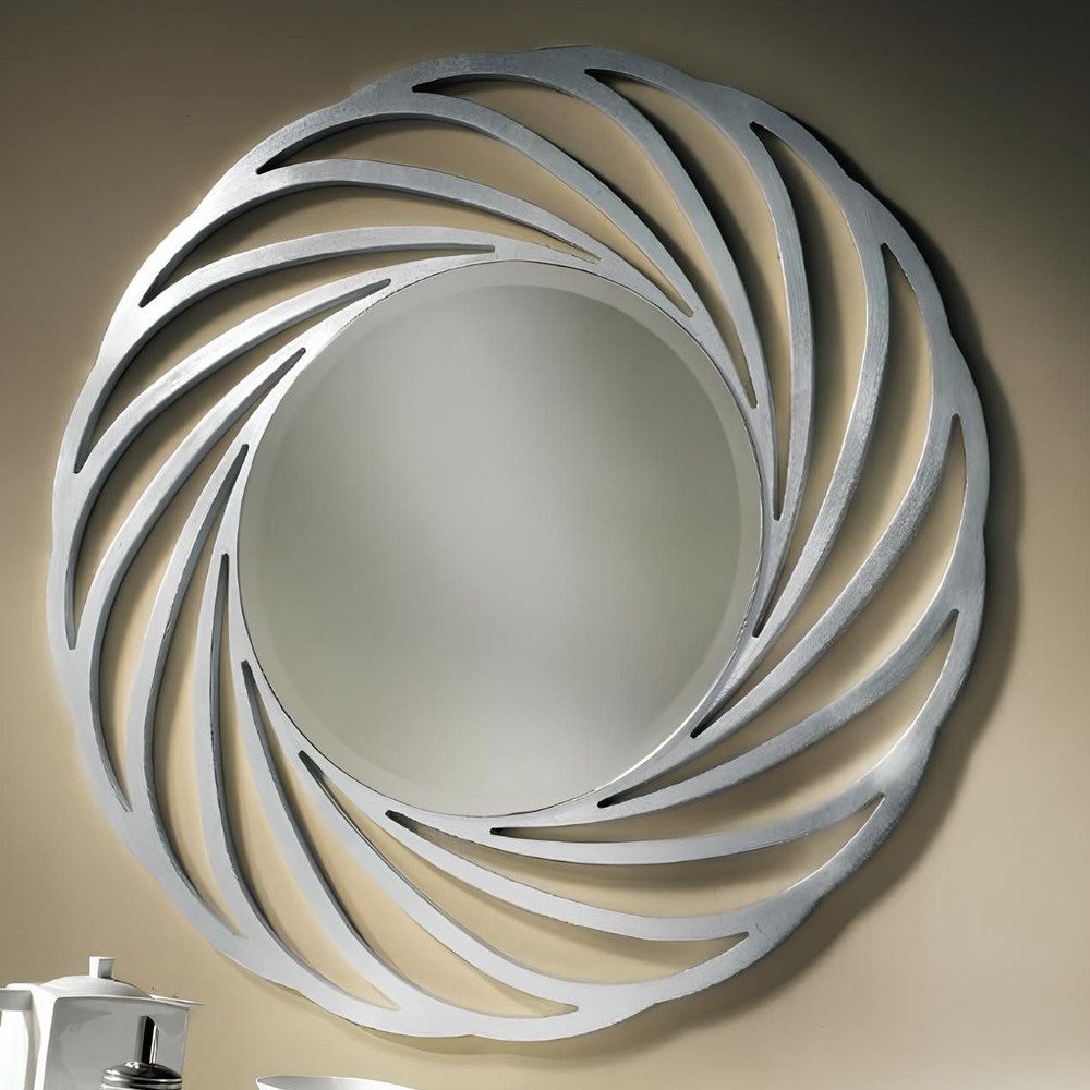 JVmoebel Wandspiegel Eleganter runder Spiegel mit silberfarbener Oberfläche, Made in Europa
