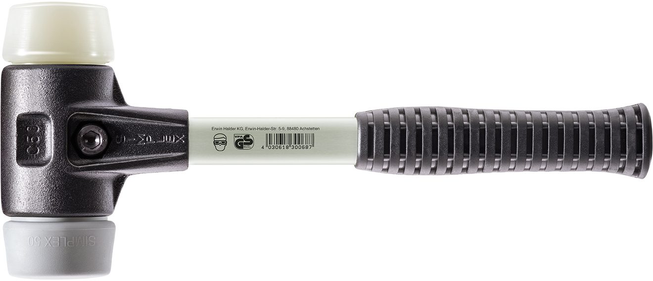Halder KG Hammer SIMPLEX-Schonhämmer, mit verstärktem Stahlgussgehäuse und Fiberglasstiel Ø=40 mm 3738.040