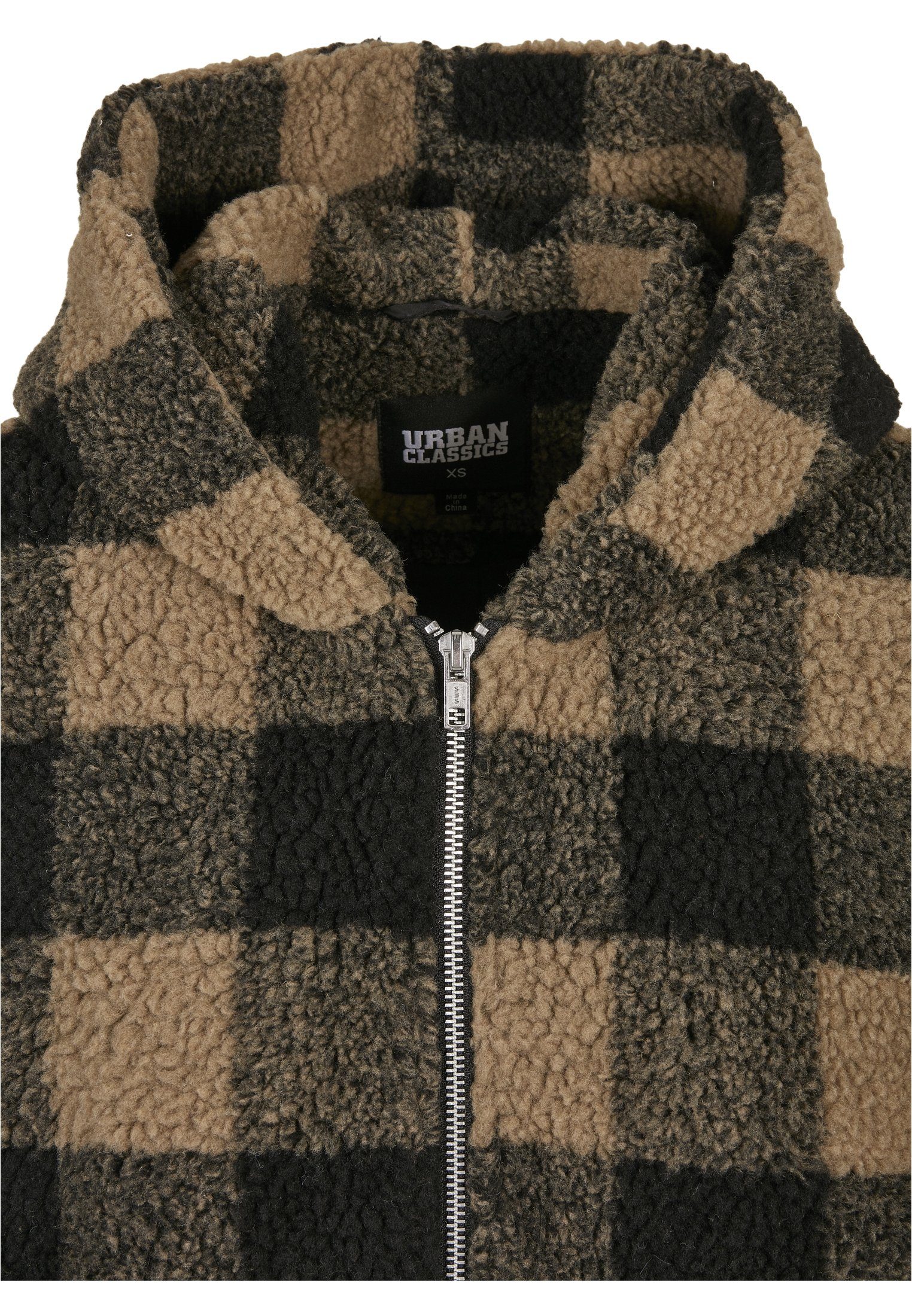 URBAN CLASSICS Winterjacke Sherpa Hooded Jacket (1-St) Check Damen Oversized Ladies softtaupe/black