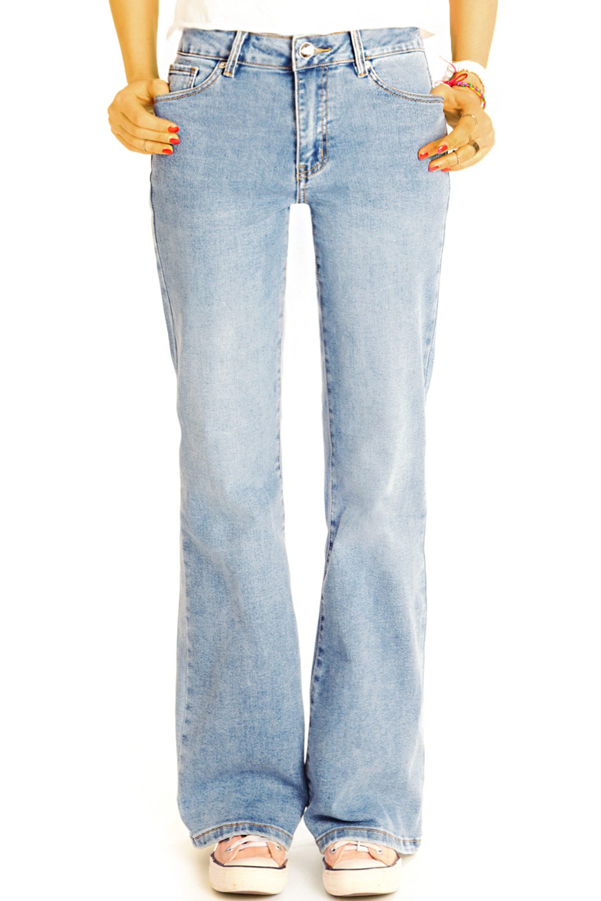be styled Bootcut-Jeans Mid rise Bootcut Jeanshose relaxed fit hellblaue Jeans – Damen – j34k stretchig, bequem