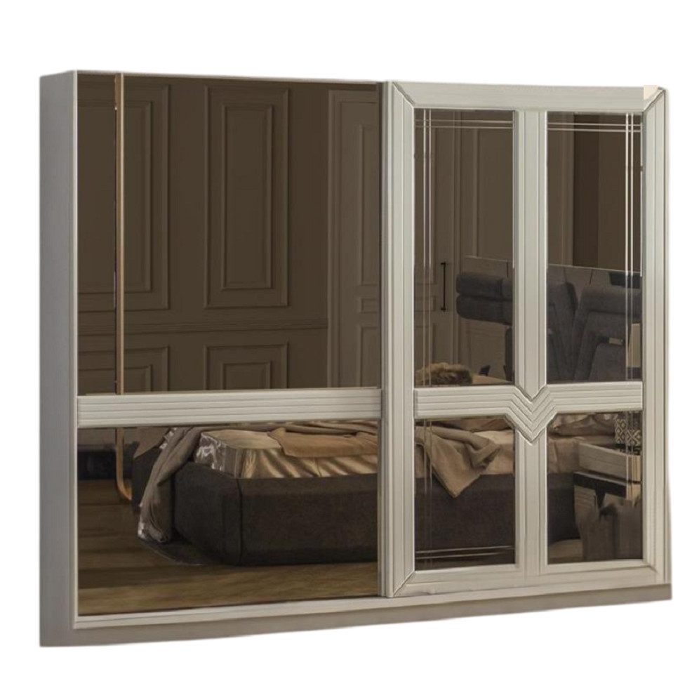 Schwebetürenschrank Weißer Holzschrank mit Spiegel für elegantes Schlafzimmerdesign